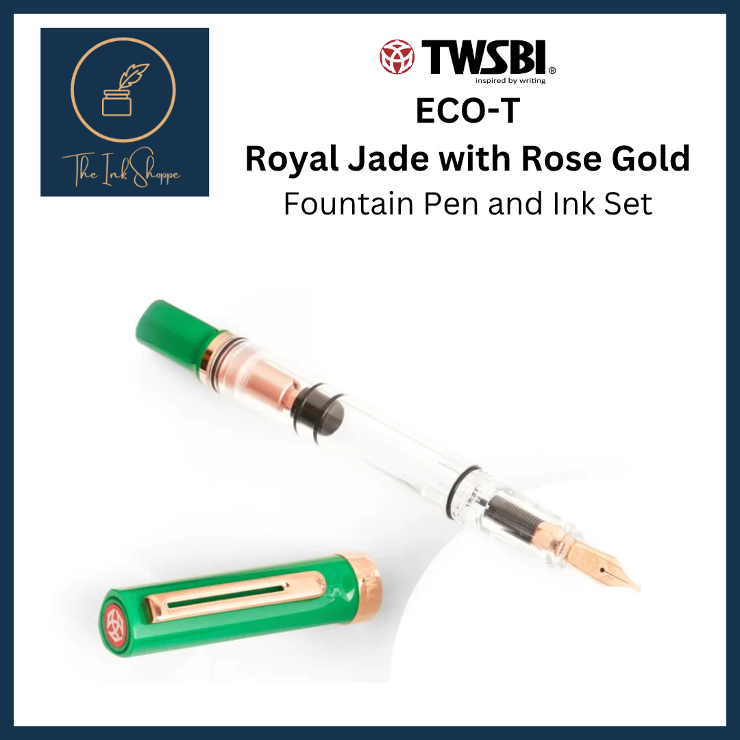 TWSBI ECO-T Fountain Pen and Ink Set - Royal Jade with Rose Gold