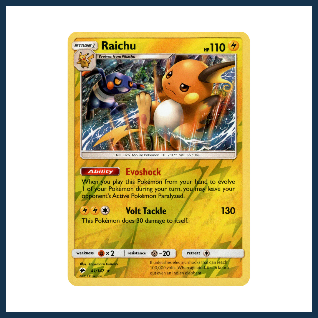 Pokémon TCG - Sun & Moon Burning Shadows Raichu Reverse Holo 41/147