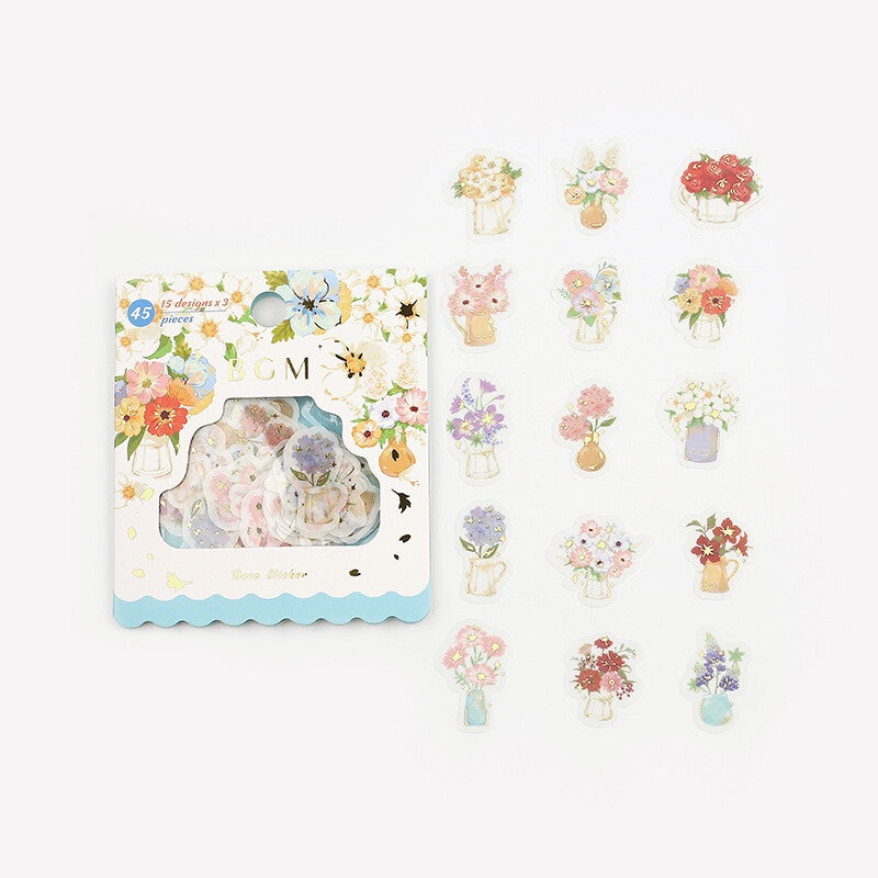 BGM Washi Flake Stickers - Sunflower, Flower Vase, Sweets