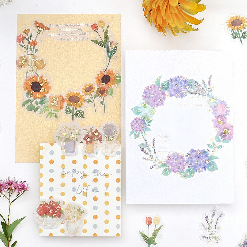 BGM Washi Flake Stickers - Sunflower, Flower Vase, Sweets
