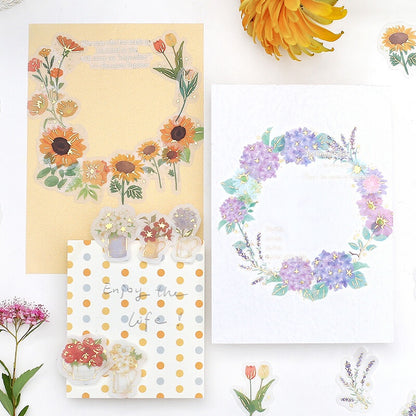 BGM Washi Flake Stickers - Sunflower, Flower Vase, Sweets