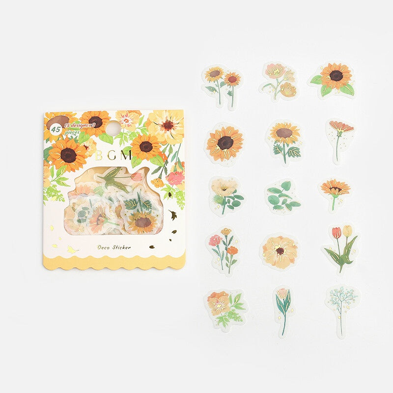 BGM Washi Flake Stickers - Sunflower, Flower Vase, Sweets