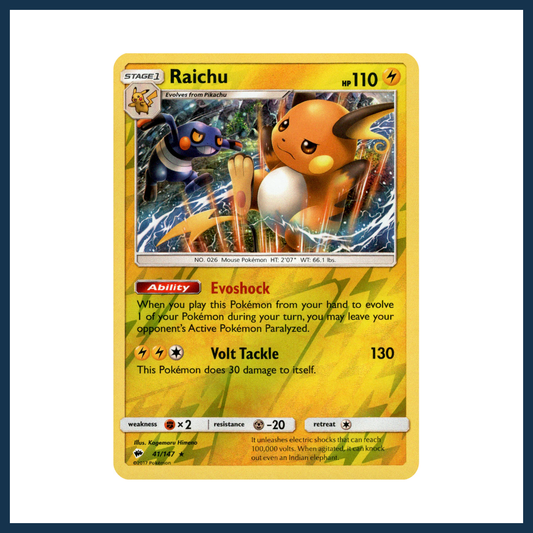 Pokémon TCG - Sun & Moon Burning Shadows Raichu Reverse Holo 41/147
