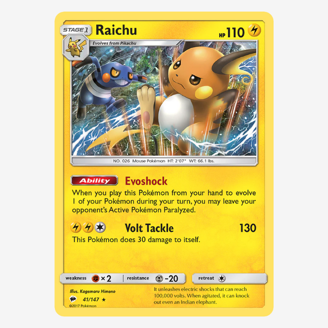 Pokémon TCG - Sun & Moon Burning Shadows Raichu Reverse Holo 41/147