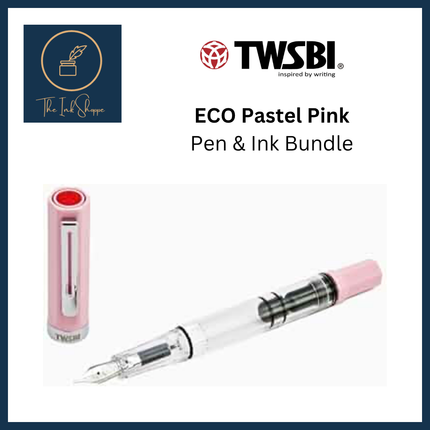 TWSBI ECO Pastel Pink Fountain Pen and Ink Bundle (Fine Nib)