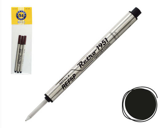 Retro 1951 - Black Capless Rollerball Refill 3 Pack - The Ink Shoppe Philippines