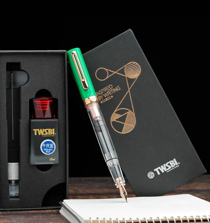 TWSBI ECO-T Fountain Pen and Ink Set - Royal Jade with Rose Gold