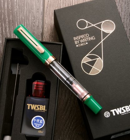 TWSBI ECO-T Fountain Pen and Ink Set - Royal Jade with Rose Gold
