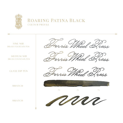 Ferris Wheel Press Ink Limited Edition in 38ml Bottle - Roaring Patina Black PARTIAL BOTTLE