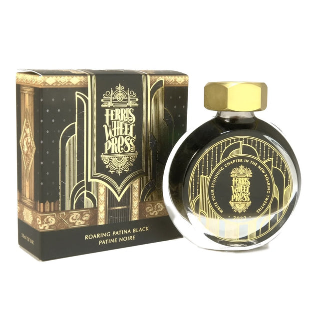Ferris Wheel Press Ink Limited Edition in 38ml Bottle - Roaring Patina Black PARTIAL BOTTLE