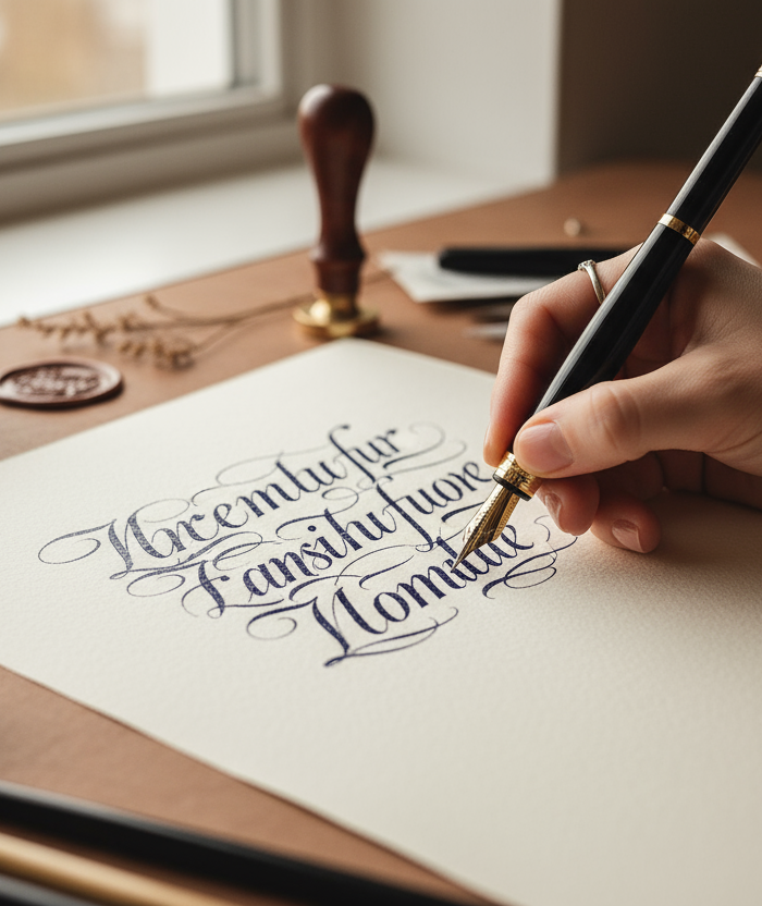 no like a person doing caligraphy using fountain pen 