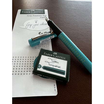 Faber-Castell Grip Fountain Pen Gift Set - Turquoise - Extra Fine Nib (EF)