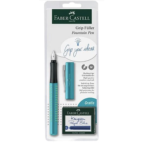 Faber-Castell Grip Fountain Pen Gift Set - Turquoise - Extra Fine Nib (EF)