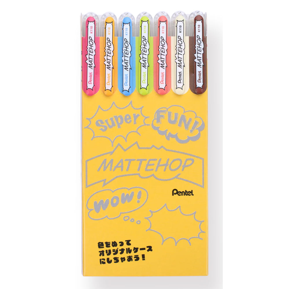 Pentel Mattehop 1.0mm Gel Pen Set of 7 Pens