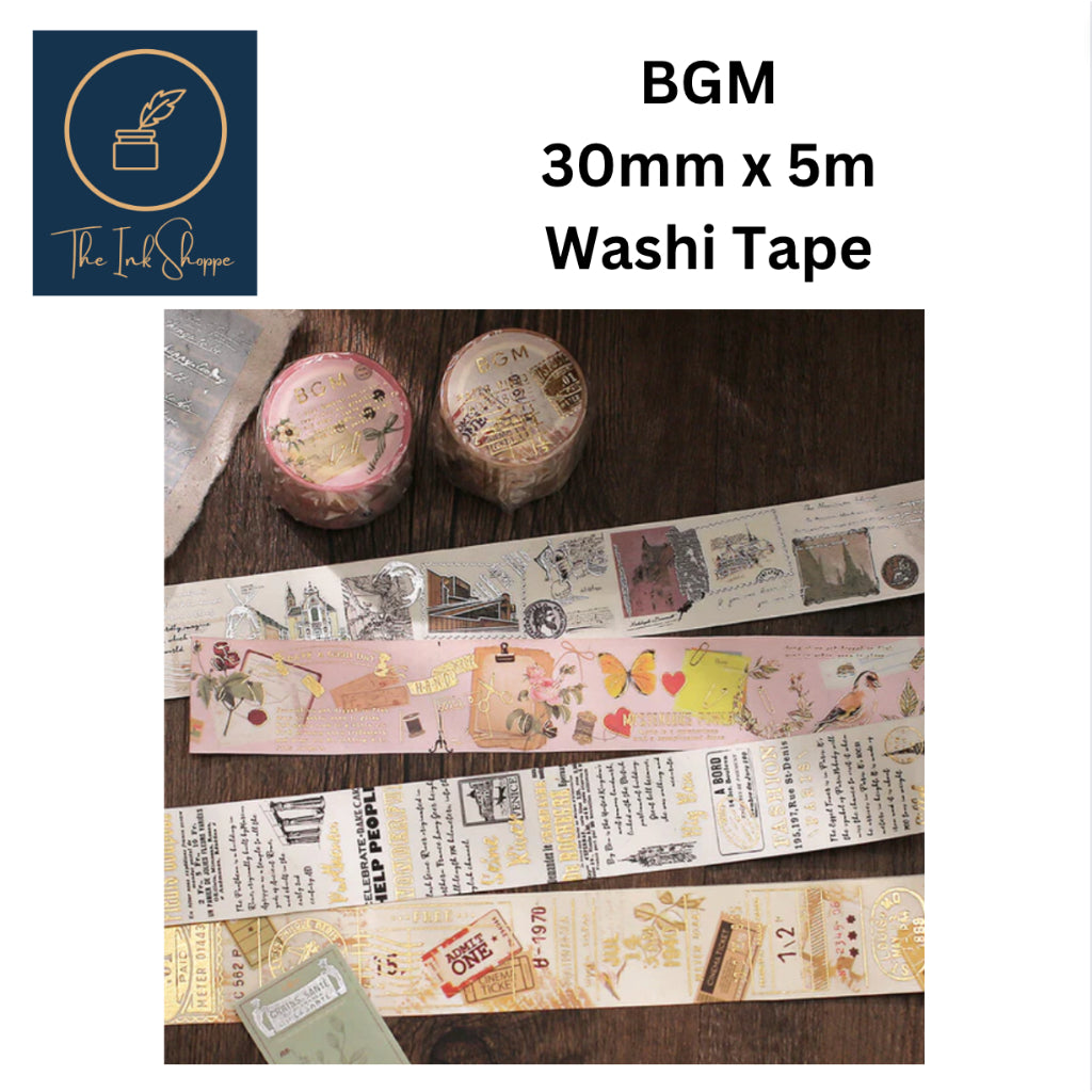 BGM 30mm x 5m Washi Tape with Goid-foil Stamping FULL ROLL