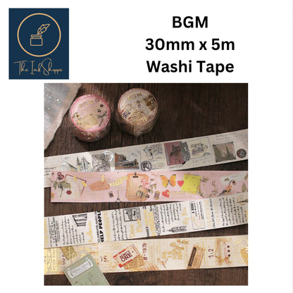 BGM 30mm x 5m Washi Tape with Goid-foil Stamping FULL ROLL