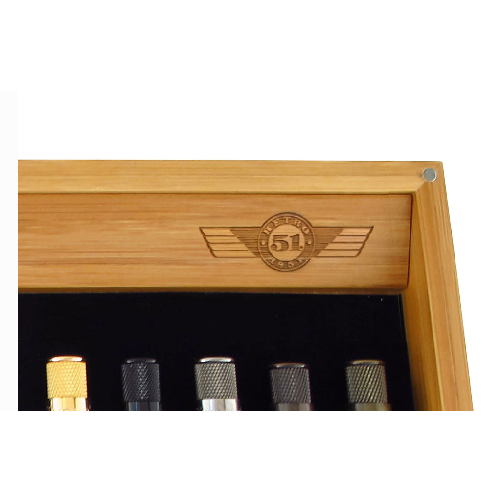 Retro 1951 16-Pen Bamboo Display Tray with Cover