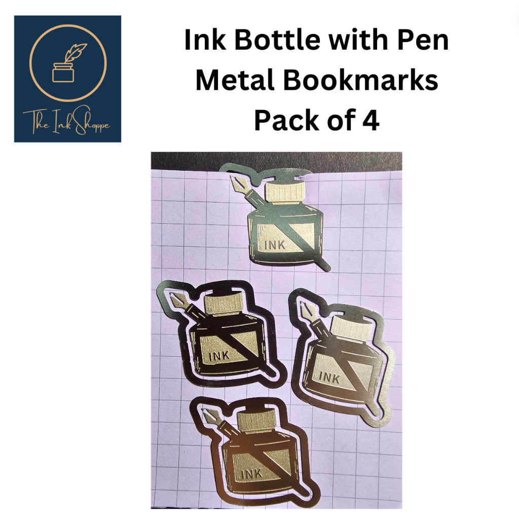 Ink Bottle with Pen Metal Bookmark Pack of 4