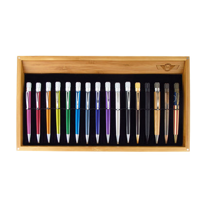 Retro 1951 16-Pen Bamboo Display Tray with Cover