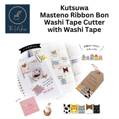 Kutsuwa Masteno Ribbon Bon Washi Tape Cutter with Printed Washi Tape