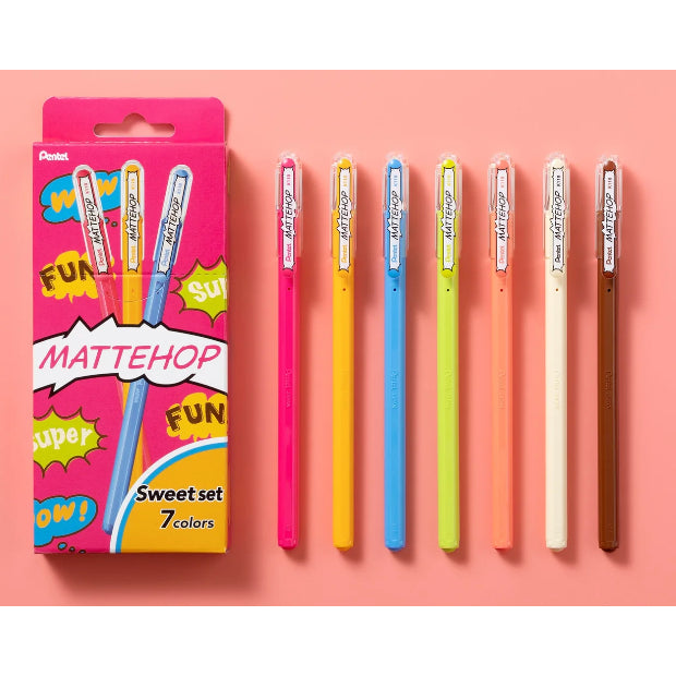 Pentel Mattehop 1.0mm Gel Pen Set of 7 Pens