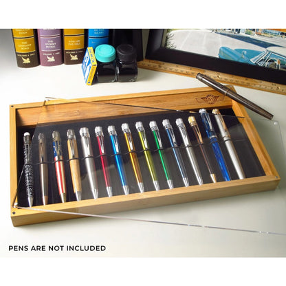Retro 1951 16-Pen Bamboo Display Tray with Cover