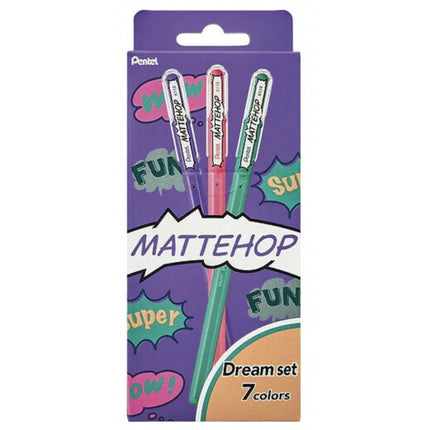 Pentel Mattehop 1.0mm Gel Pen Set of 7 Pens