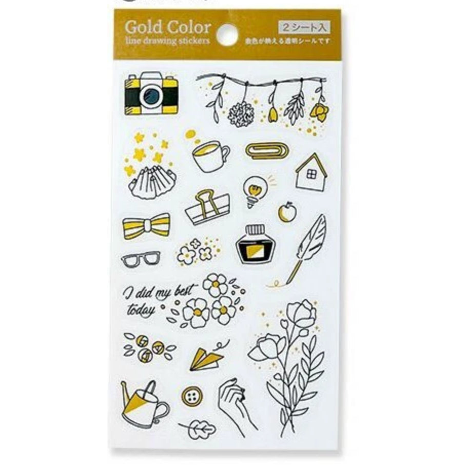 Pine Book Gold Color Line Drawing Stickers