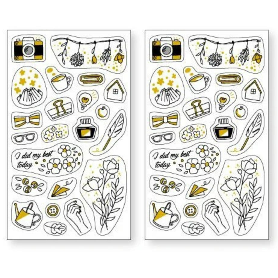 Pine Book Gold Color Line Drawing Stickers