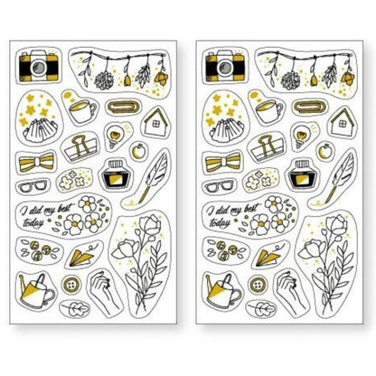 Pine Book Gold Color Line Drawing Stickers