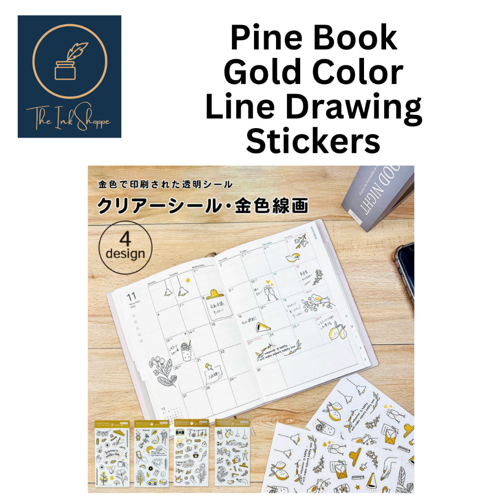 Pine Book Gold Color Line Drawing Stickers
