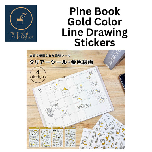 Pine Book Gold Color Line Drawing Stickers