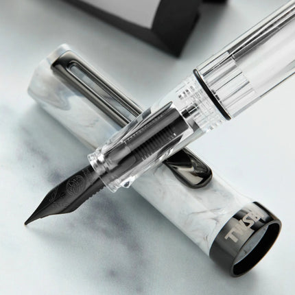TWSBI ECO Carrara White and Onyx Fountain Pen Fine Nib (F)