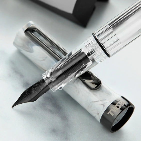 TWSBI ECO Carrara White and Onyx Fountain Pen Fine Nib (F)